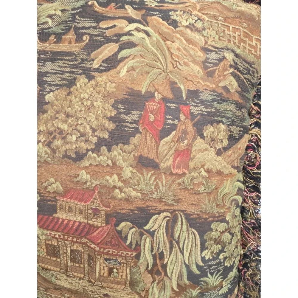 Tapestry Pillow‎ Kyoto Black Fringe Chinoiserie 20